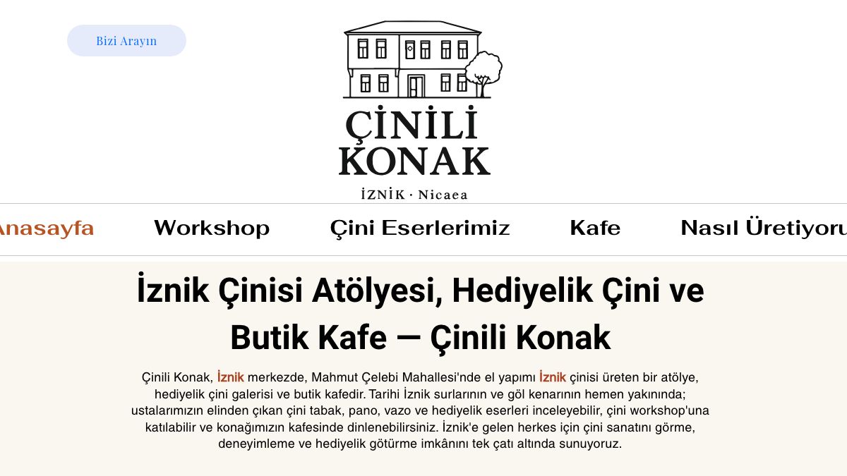 Çinili Konak İznik çini atölyesi Wix web sitesi